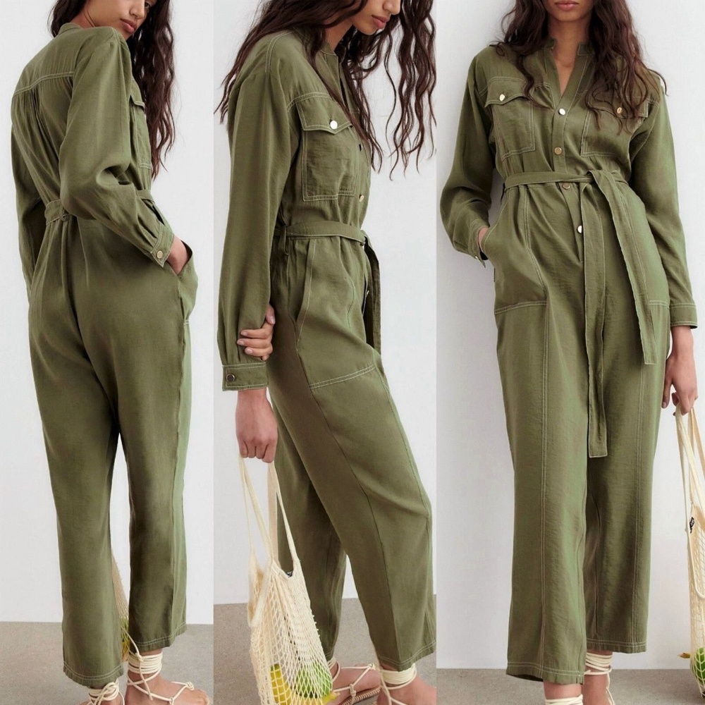 NWT ZARA UTILITY JUMPSUIT WITH CONTRASTING TOPSTITCHING XS